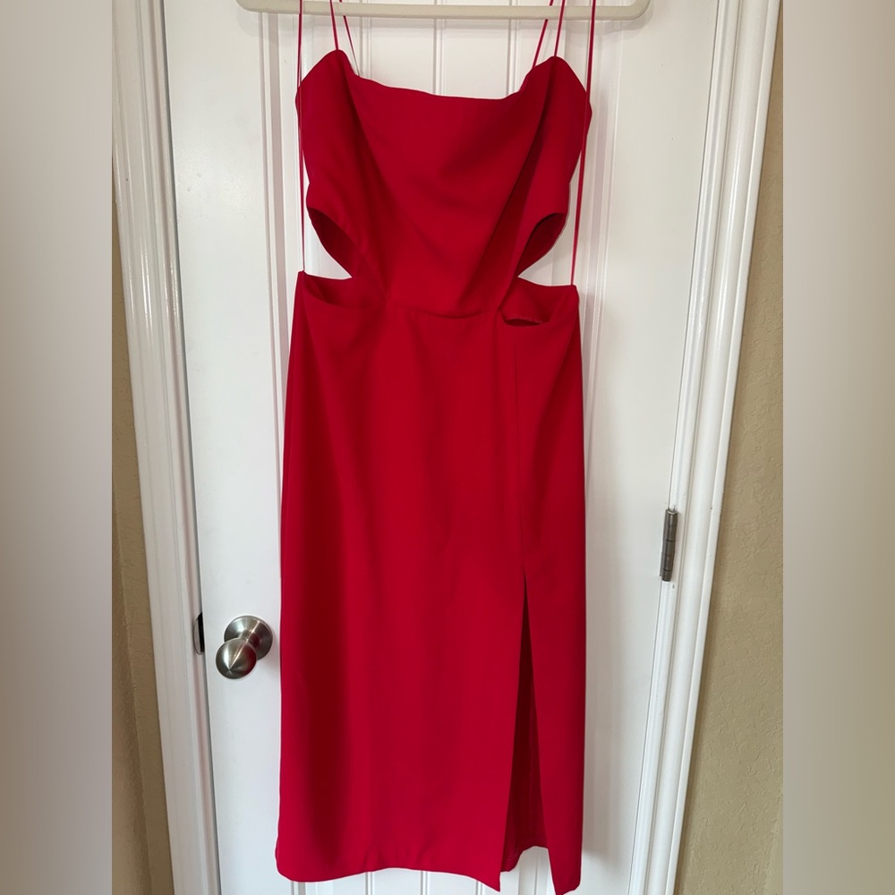 Amanda Uprichard Red Strapless Cutout Midi Dress